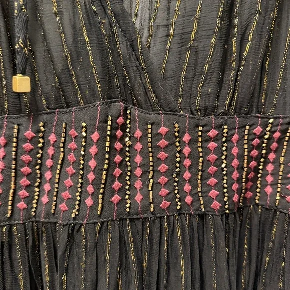 Anthropologie Black & Gold Metallic, Midi Dress by Floriat Size Small - Picture 15 of 16